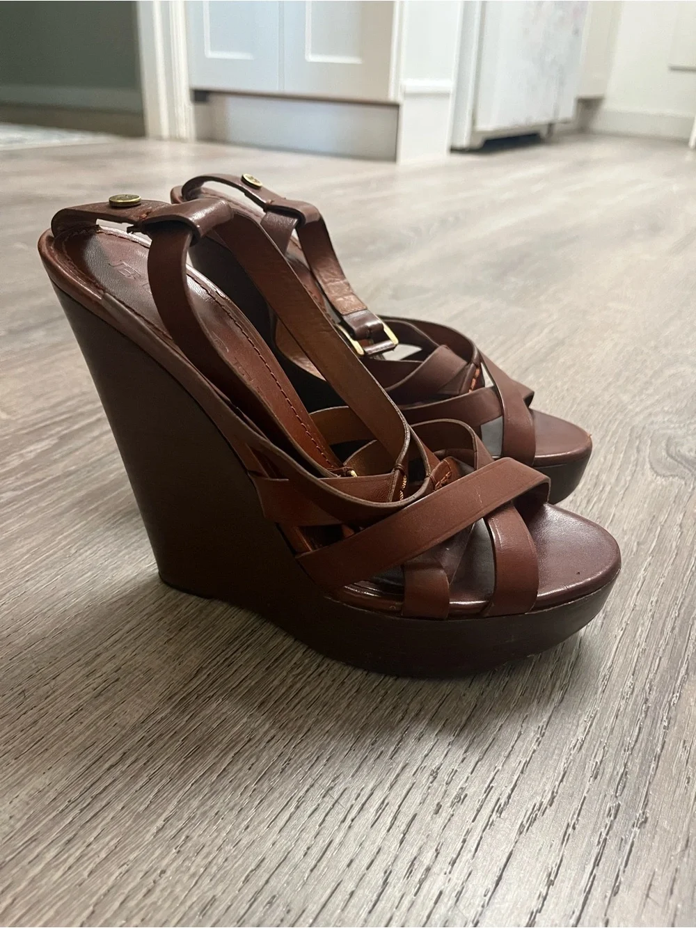 Burberry heels 37 Leather Wedge Sandals Brown Shoes summer